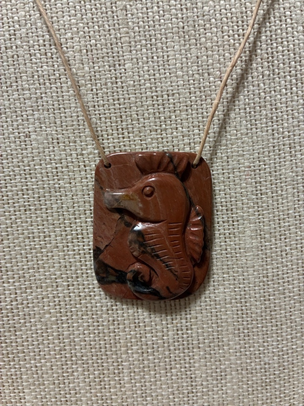 Hand crafted Carved Seahorse jasper gemstone Pendant Necklace